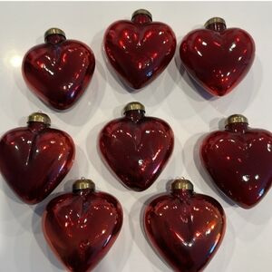 Anthropologie Ruby Red Glass Heart Christmas Tree Ornaments